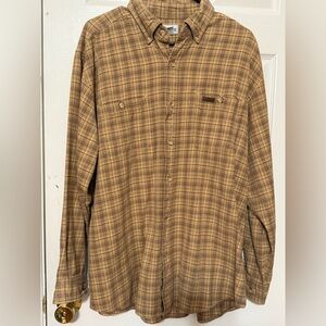 Carhartt Men’s Brown Plaid 100% Cotton Button-Up Shirt Size Large Workwear